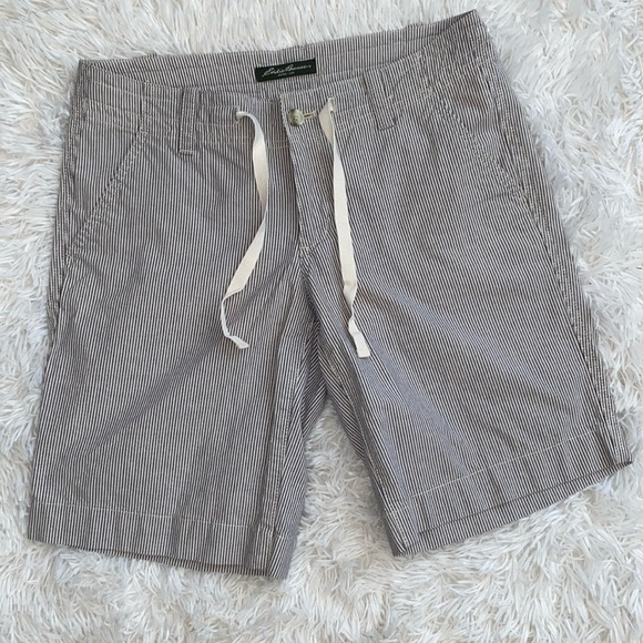 Eddie Bauer cream and black striped cotton Bermuda shorts - Picture 1 of 12
